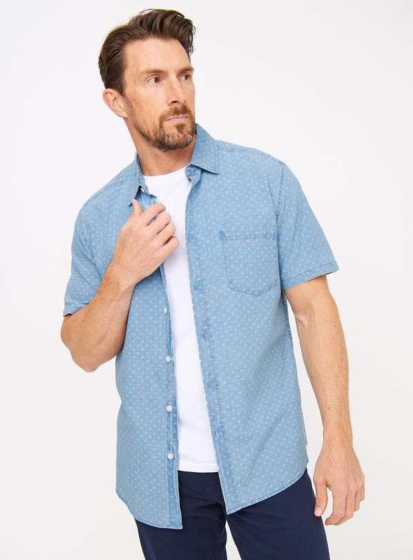 Light Denim Geometric Short Sleeve Shirt XL